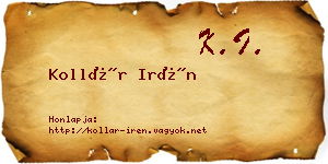 Kollár Irén névjegykártya